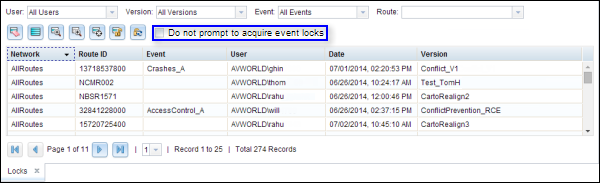 Disabling conflict prevention prompts through the Show Locks table